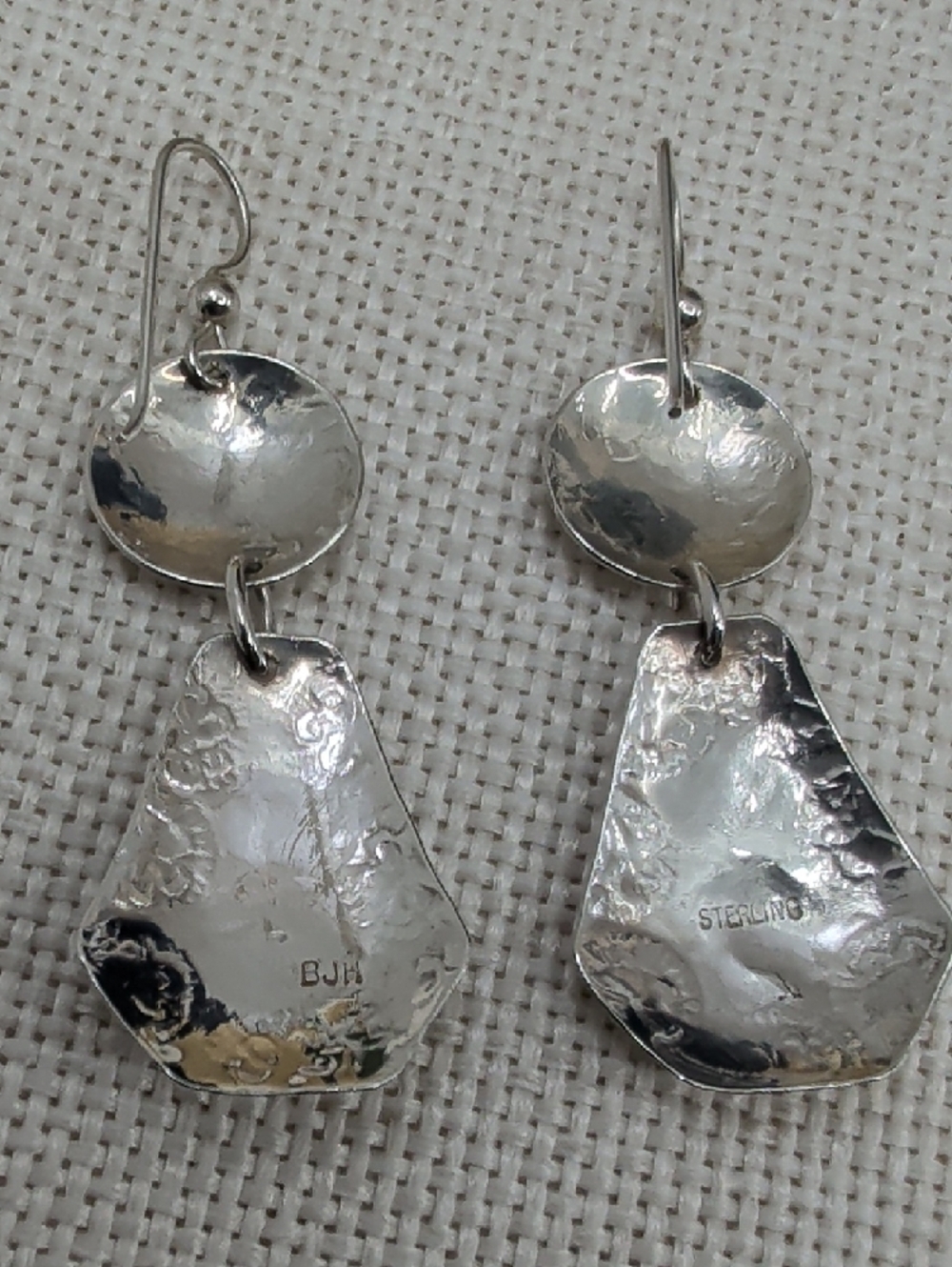 Sterling Silver 925 Floral Drop Earrings Florida Keys Artisan BJH Vintage 1990s - Picture 3 of 17